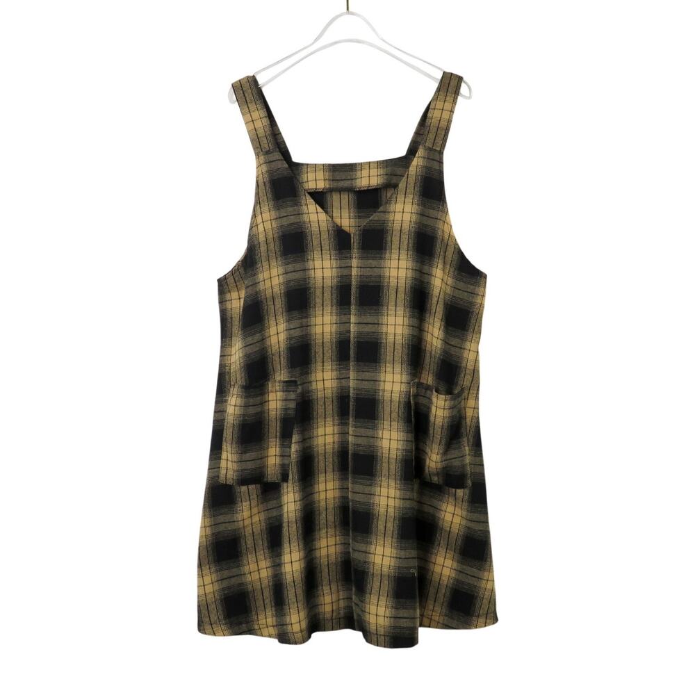 Shein Black & Tan Plaid Sleeveless Mini Dress Pocket Front Layering Dress Large - Picture 4 of 8